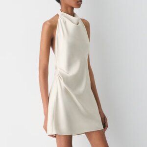 ARITZIA - Babaton Audience Satin Halter Backless Mini Dress Matte Pearl - Size 0